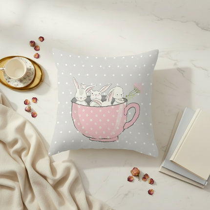 Bunny Cartoon Cushion Cover — Linen, 45×45cm