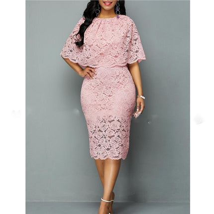Peekaboo Studio Plus Size African Lace Maxi Dress - Elegant Wedding Ou