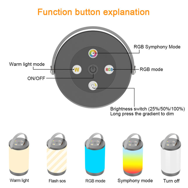 USB Rechargeable Camping Light With Push Button Switch Modern Design Night Light