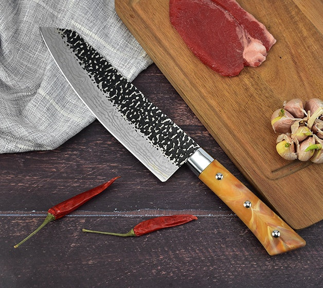 Stainless Steel Chef Knife Marble Handle Diagonal Slicing Knife