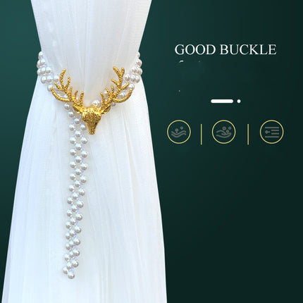 Elk Head Metal Curtain Tieback | Gold & Silver, Pearl & Spring Styles