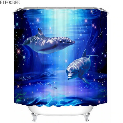 3D Dolphin Print Shower Curtain — Waterproof Polyester