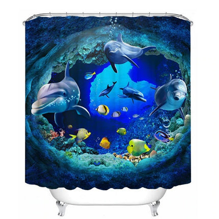3D Dolphin Print Shower Curtain — Waterproof Polyester