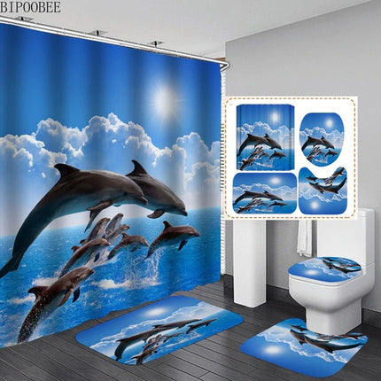 3D Dolphin Print Shower Curtain — Waterproof Polyester