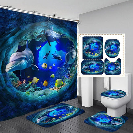 3D Dolphin Print Shower Curtain — Waterproof Polyester
