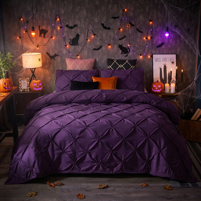 Solid-Colour Pinch-Pleat Polyester Duvet Cover Set