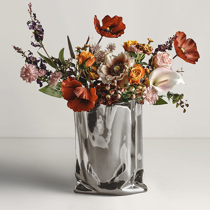 Electroplated Silver Ceramic Vase For Dried Flowers And Floral Decor