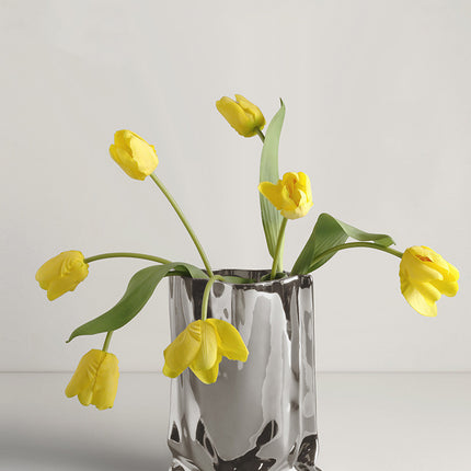 Electroplated Silver Ceramic Vase For Dried Flowers And Floral Decor