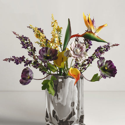Electroplated Silver Ceramic Vase For Dried Flowers And Floral Decor
