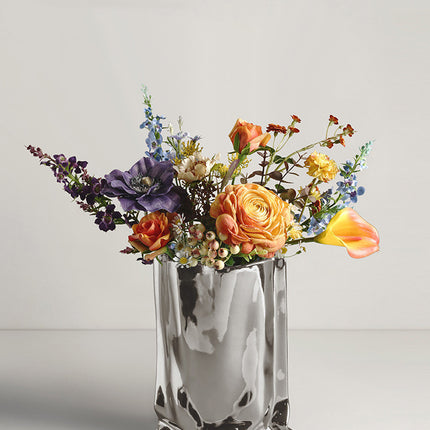 Electroplated Silver Ceramic Vase For Dried Flowers And Floral Decor