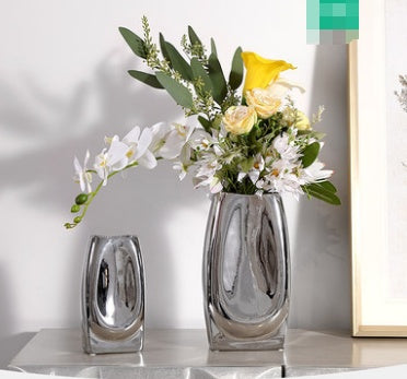 Ceramic Nordic Style Vase Large Silver Floral Decor For Home