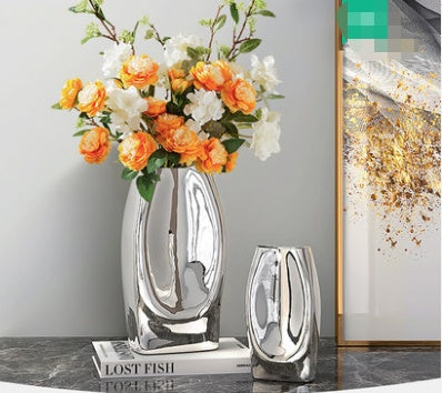 Ceramic Nordic Style Vase Large Silver Floral Decor For Home