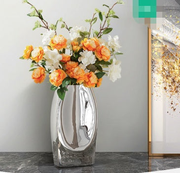 Ceramic Nordic Style Vase Large Silver Floral Decor For Home