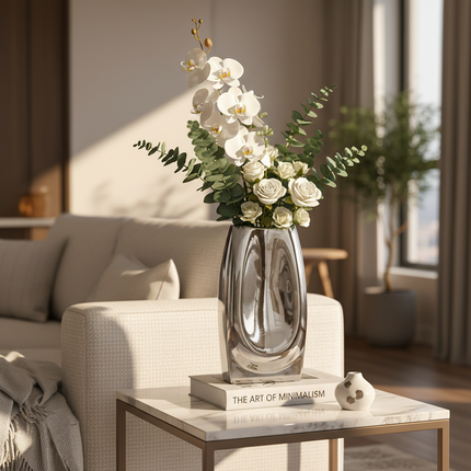 Ceramic Nordic Style Vase Large Silver Floral Decor For Home