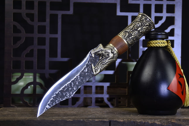 Yulong Bone Knife With Rosewood Handle And Brass Fittings 14cm Blade 7Cr17Mov