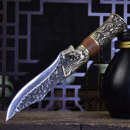 Yulong Bone Knife With Rosewood Handle And Brass Fittings 14cm Blade 7Cr17Mov