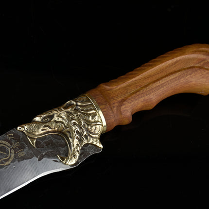 Tiger Bone Knife Rosewood Handle And Brass Fittings 7Cr17Mov Steel 14 Cm Blade