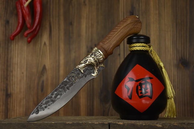Tiger Bone Knife Rosewood Handle And Brass Fittings 7Cr17Mov Steel 14 Cm Blade