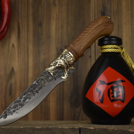 Tiger Bone Knife Rosewood Handle And Brass Fittings 7Cr17Mov Steel 14 Cm Blade