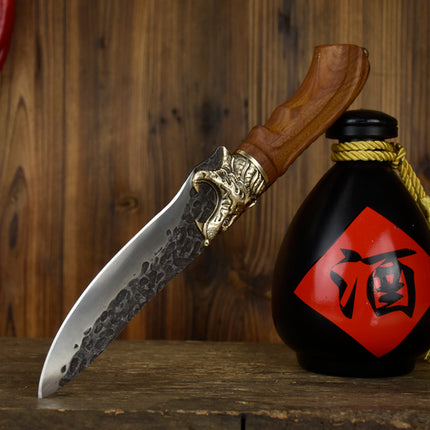 Tiger Bone Knife Rosewood Handle And Brass Fittings 7Cr17Mov Steel 14 Cm Blade