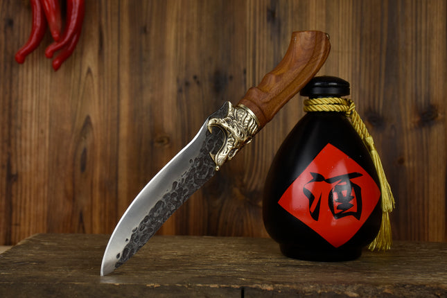 Tiger Bone Knife Rosewood Handle And Brass Fittings 7Cr17Mov Steel 14 Cm Blade