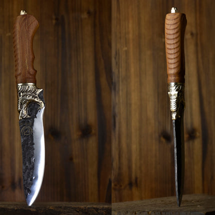 Tiger Bone Knife Rosewood Handle And Brass Fittings 7Cr17Mov Steel 14 Cm Blade