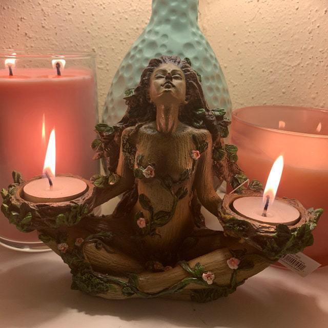 Enchanting Forest Spirit Candle Holder | Handcrafted Resin Artwork