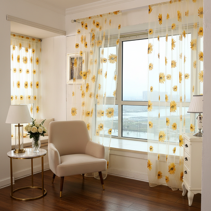 Sunflower Print Translucent Breathable Curtains For Balcony And Living Room Curtains sunflower-printing-translucent-and-breathable-balcony-living-room-curtains-and-screens Home Décor›Window Treatments›Curtains &