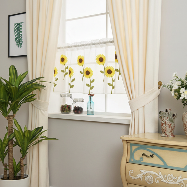 Peekaboo Studio Explosion Style Daisy Embroidered Curtain - Elegant Wi