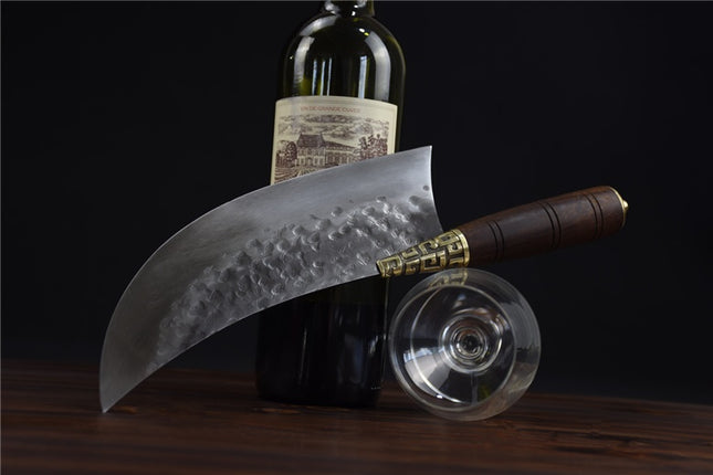 Crescent Kitchen Knife With Rosewood Handle And Copper Fittings, 22cm Blade