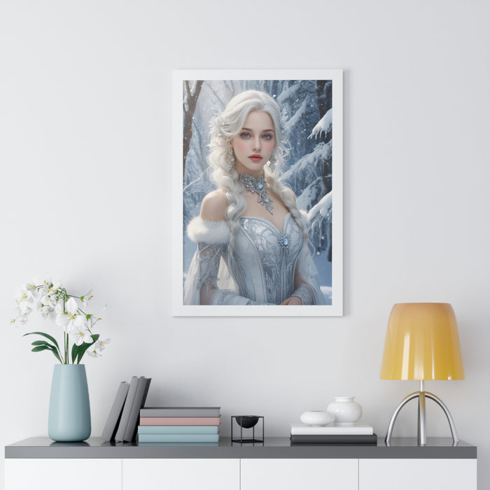 Winter Pup Framed Vertical Poster - Sustainable Home Decor Statement