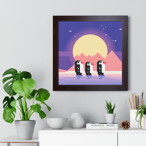 Elite Pixel Penguin Moonlight Framed Poster - Eco-Friendly Artwork
