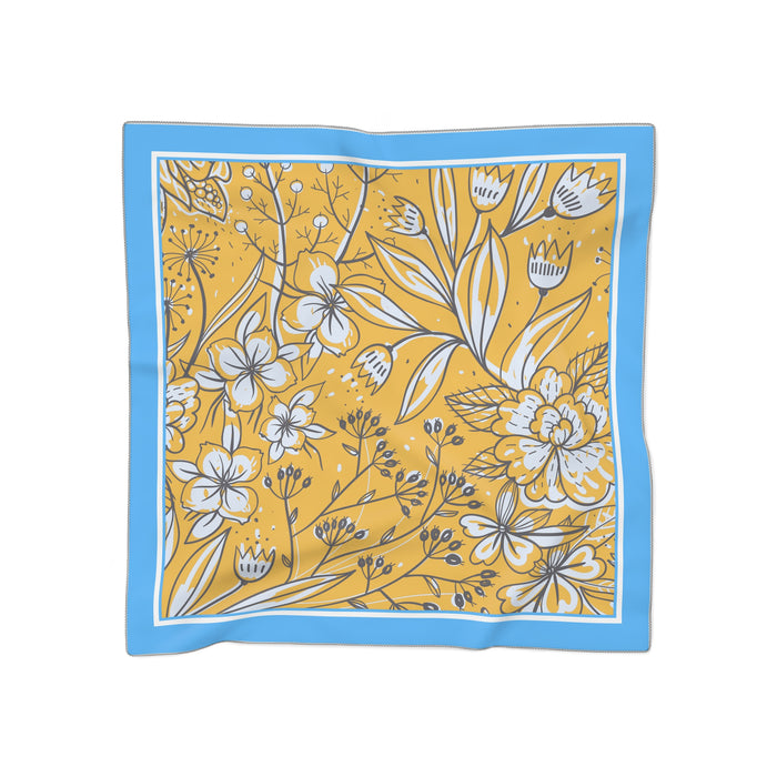 Airy Blue and Orange Floral Sheer Scarf: Luxurious Poly Voile Fashion Accessory