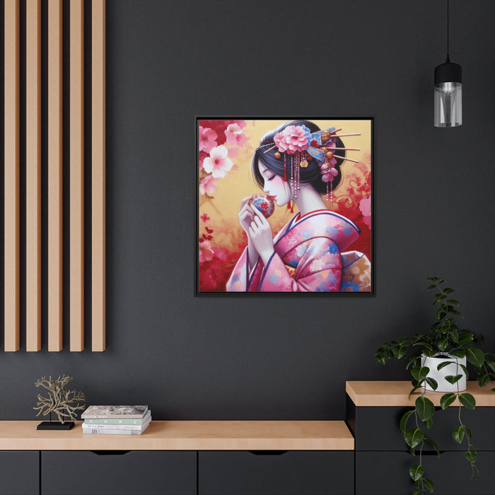 Sustainable Japanese Beauty: Vibrant Canvas Art in Black Pinewood Frame