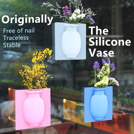 Silicone Wall Hanging Vase Set White Pink Blue 150mm Square