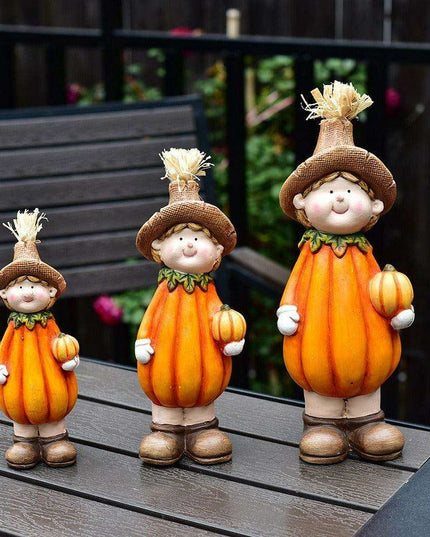 Whimsical Autumn Scarecrow Pumpkin Ceramic Figurine