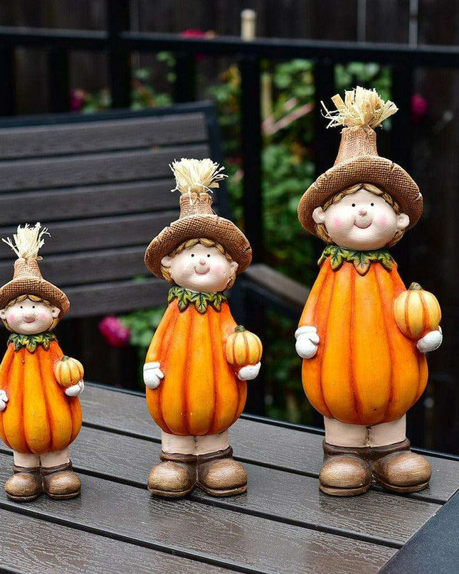 Whimsical Autumn Scarecrow Pumpkin Ceramic Figurine