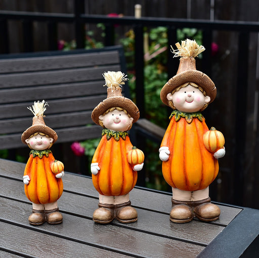 Whimsical Pumpkin Scarecrow Ceramic Doll Decoration