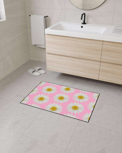 Chic Pink Daisy Personalized Area Rug with Non-Slip Backing - Luxurious Design
