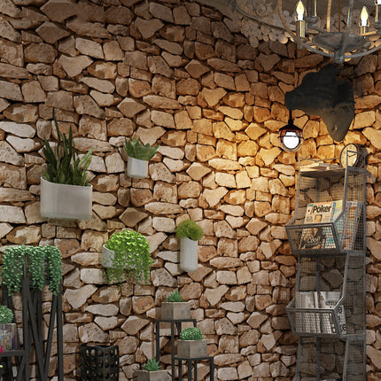 Peekaboo Studio Retro 3D Brick Pattern Solid Stone Wallpaper - Durable