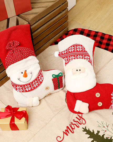 Large Red White Knitted Christmas Stocking Santa Claus Fireplace Decor Socks Xmas Gift Bags Candy Holder Decor For Home