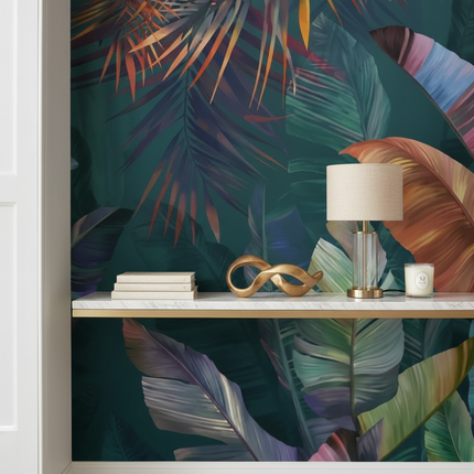 Hand-Painted Tropical Rainforest Wallpaper — Japanese Botanical Mural