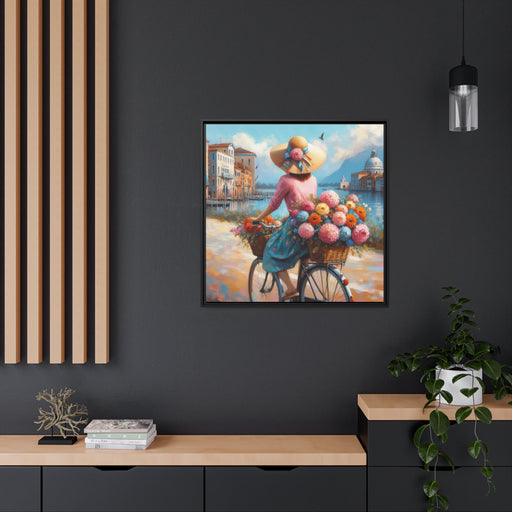 Elegant Lady and Flowers Canvas Print Set in Sleek Black Frame