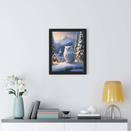 Sustainable Winter Owl Framed Wall Art: Elegant Eco-Friendly Decor for Your Home