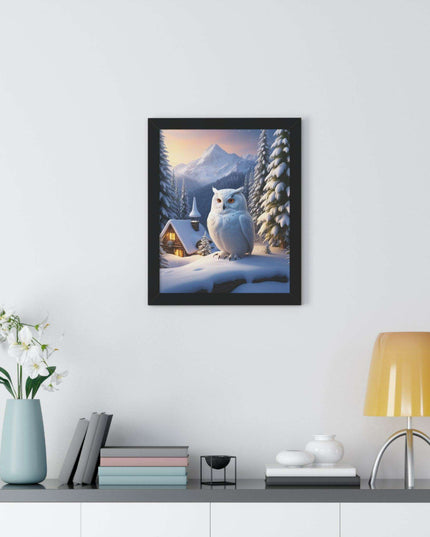 Sustainable Winter Owl Framed Wall Art: Elegant Eco-Friendly Decor for Your Home