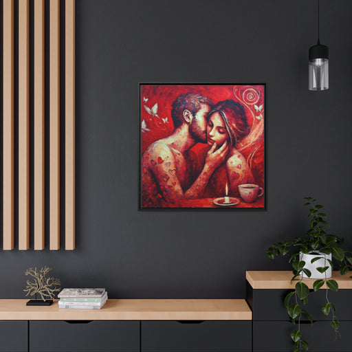 Kissing - Valentine Matte Canvas Pinewood Frame