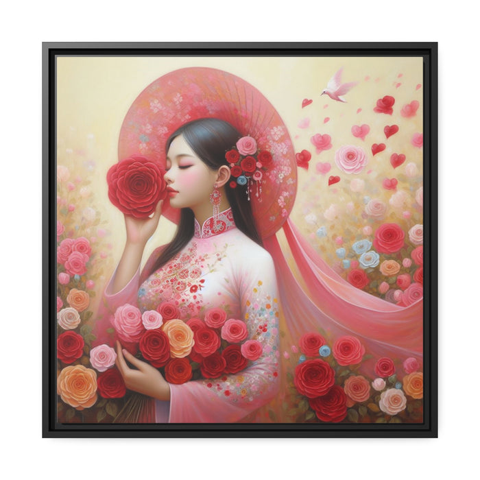Exquisite Asian Beauty Canvas Art Set with Timeless Black Pinewood Frame