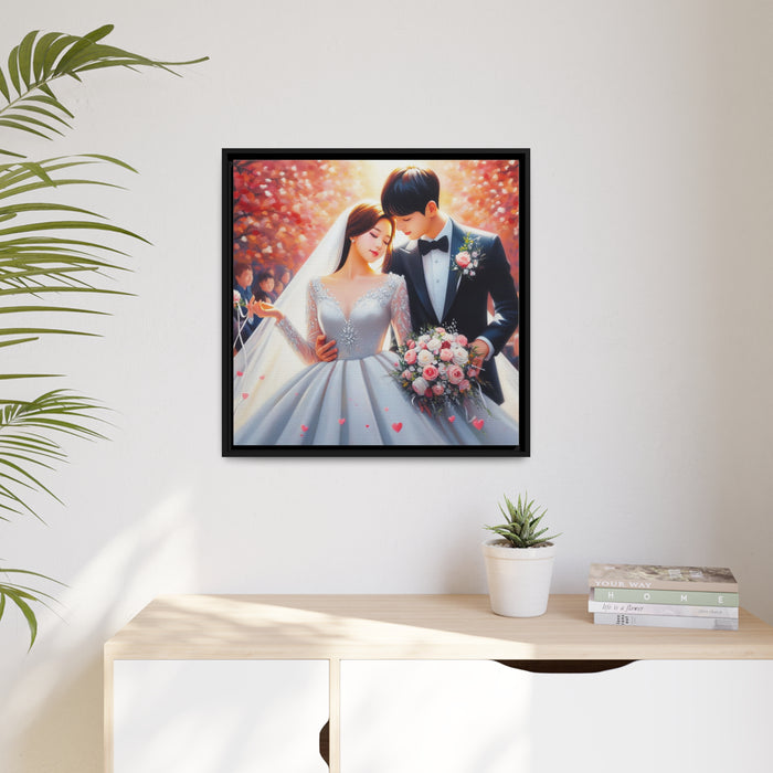 Elegant Lovebirds Matte Canvas Art Print with Sustainable Pinewood Frame - Variety of Sizes Available