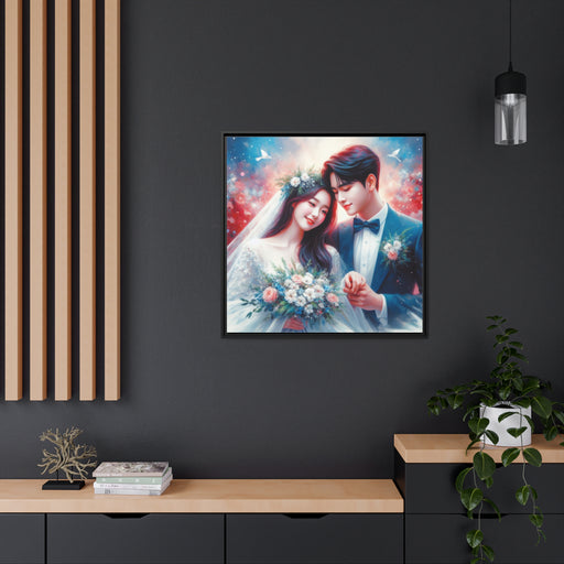 Elegant Matte Canvas Print with Black Pinewood Frame for Wedding Couples