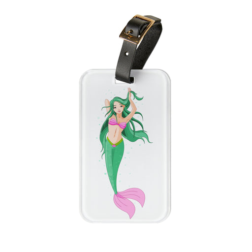 Enchanted Mermaid Acrylic Luggage Tag Set with Custom Leather Strap